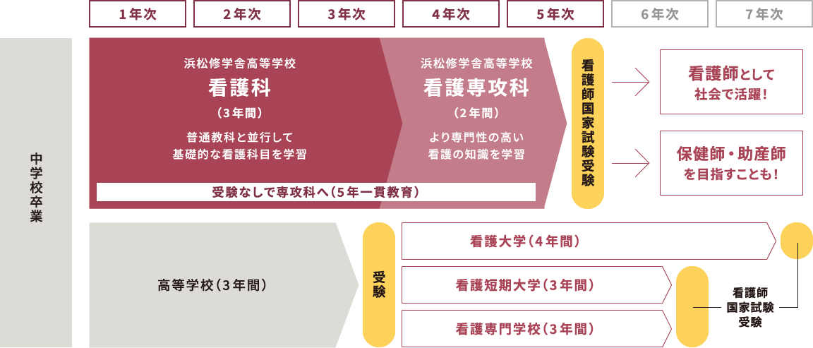 看護科・看護専攻科のカリキュラム一覧